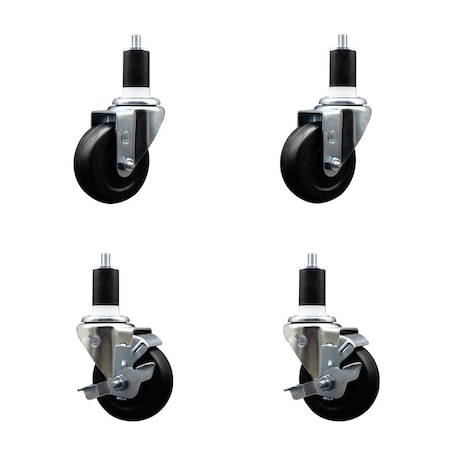 Service Caster 3.5'' SS Soft Rubber Wheel Swivel 1-1/2'' Expanding Stem Caster Set 2 Brakes, 4PK SCC-SSEX20S3514-SRS-2-TLB-2-112